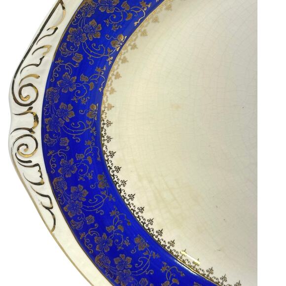 Craftsman Dinnerware Vintage Cobalt Blue 18K Gold Floral 13" Oval Platter USA - Picture 2 of 8